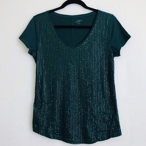 Ann Taylor Loft Green Sparkly Short-sleeve Top S